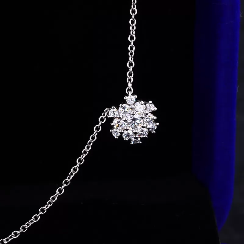 Round Brilliant Cut Moissanite 10K White Gold Diamond Pendant Necklace