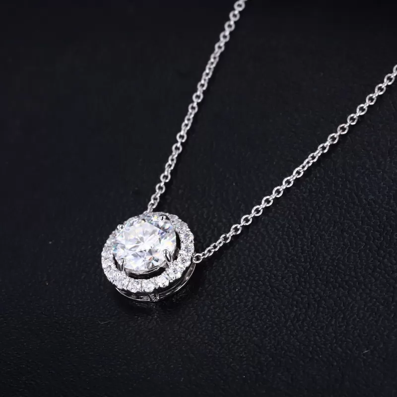 5mm Round Brilliant Cut Moissanite 14K White Gold Diamond Pendant Necklace