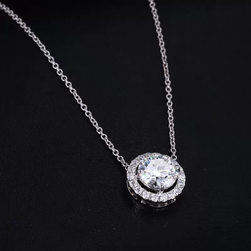 5mm Round Brilliant Cut Moissanite 14K White Gold Diamond Pendant Necklace