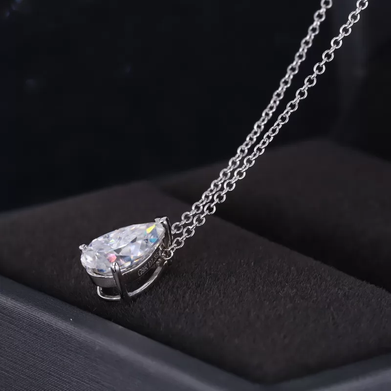 Pear Cut Moissanite 9K White Gold Diamond Pendant Necklace