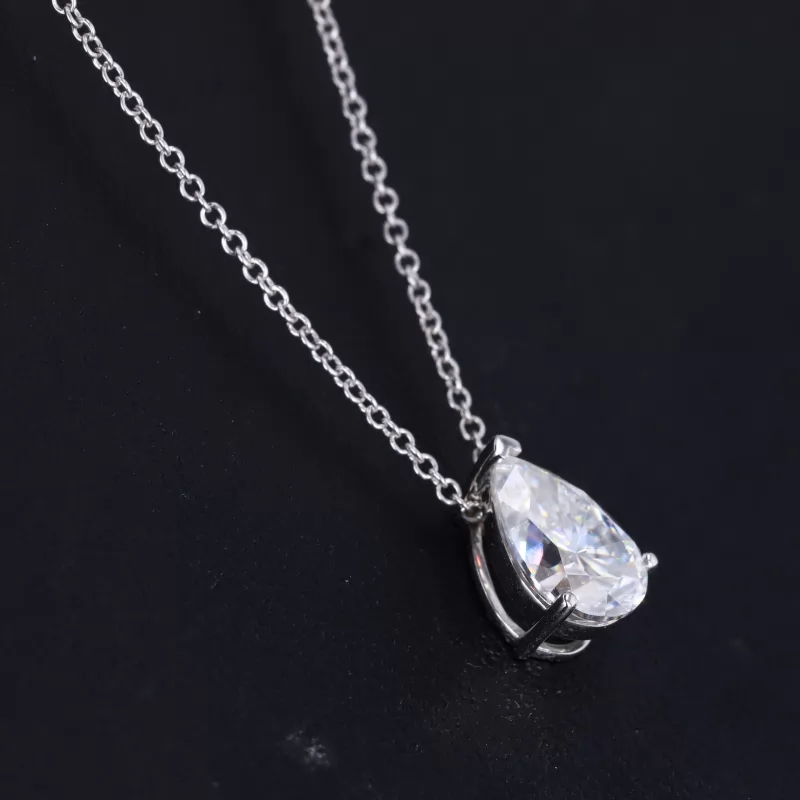 Pear Cut Moissanite 9K White Gold Diamond Pendant Necklace