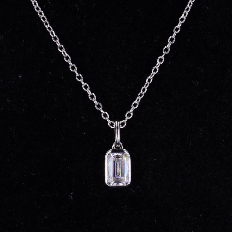 Octagon Emerald Cut Moissanite Bezel Set S925 Sterling Silver Diamond Pendant Necklace