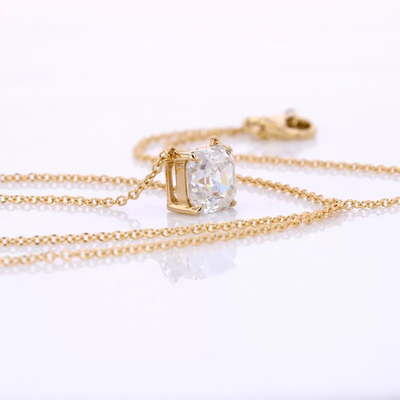 7×7mm Asscher Cut Moissanite 14K Yellow Gold Diamond Pendant Necklace