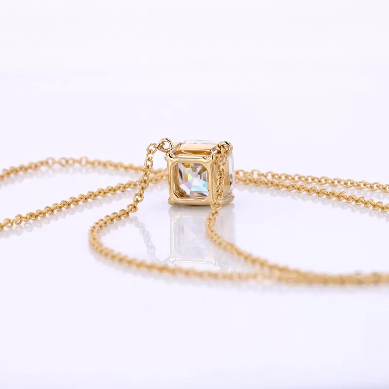 7×7mm Asscher Cut Moissanite 14K Yellow Gold Diamond Pendant Necklace