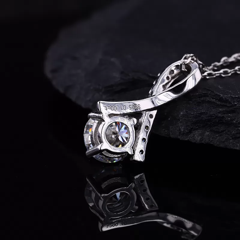 6.5mm Round Brilliant Cut Moissanite S925 Sterling Silver Diamond Pendant Necklace