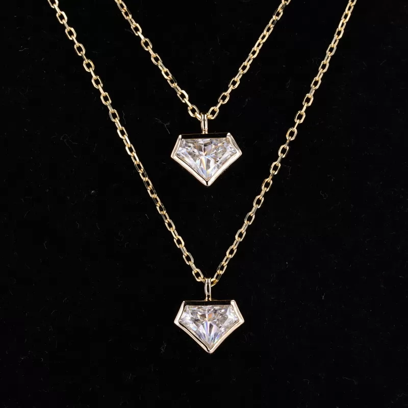 Fancy Shape Moissanite Bezel Set 10K Yellow Gold Diamond Pendant Necklaces