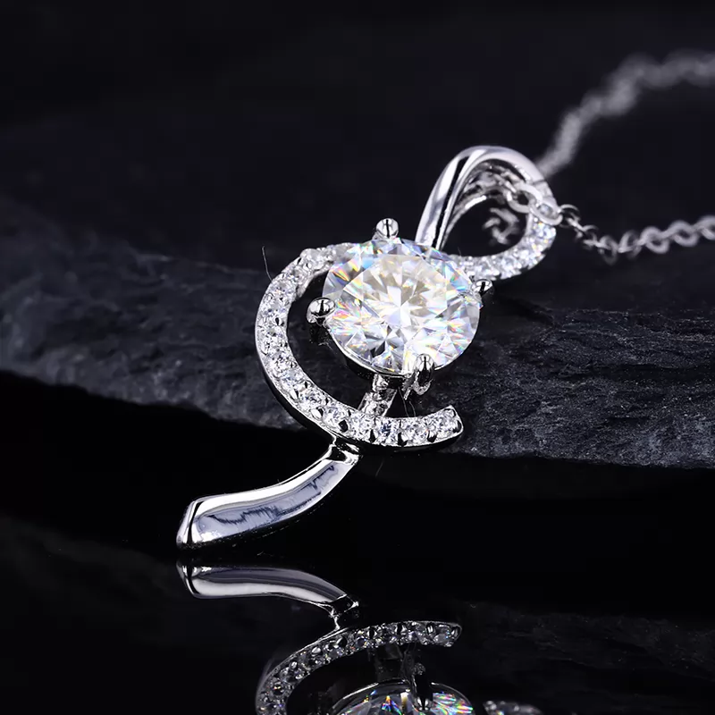 6.5mm Round Brilliant Cut Moissanite S925 Sterling Silver Diamond Pendant Necklace