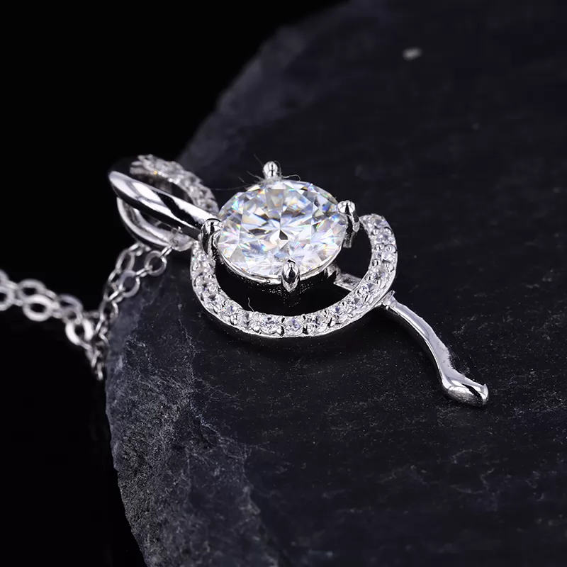 6.5mm Round Brilliant Cut Moissanite S925 Sterling Silver Diamond Pendant Necklace