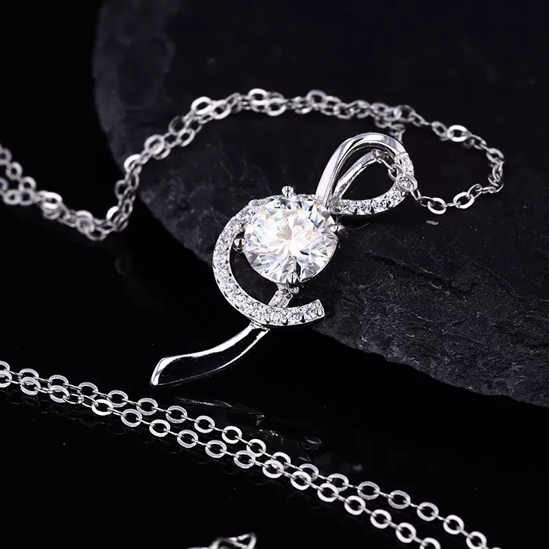 6.5mm Round Brilliant Cut Moissanite S925 Sterling Silver Diamond Pendant Necklace