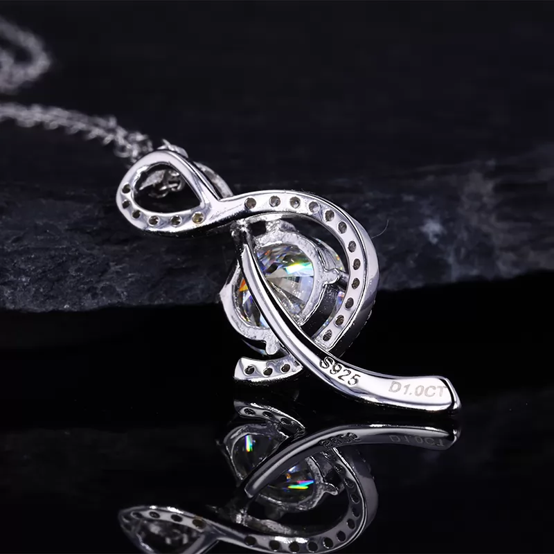 6.5mm Round Brilliant Cut Moissanite S925 Sterling Silver Diamond Pendant Necklace