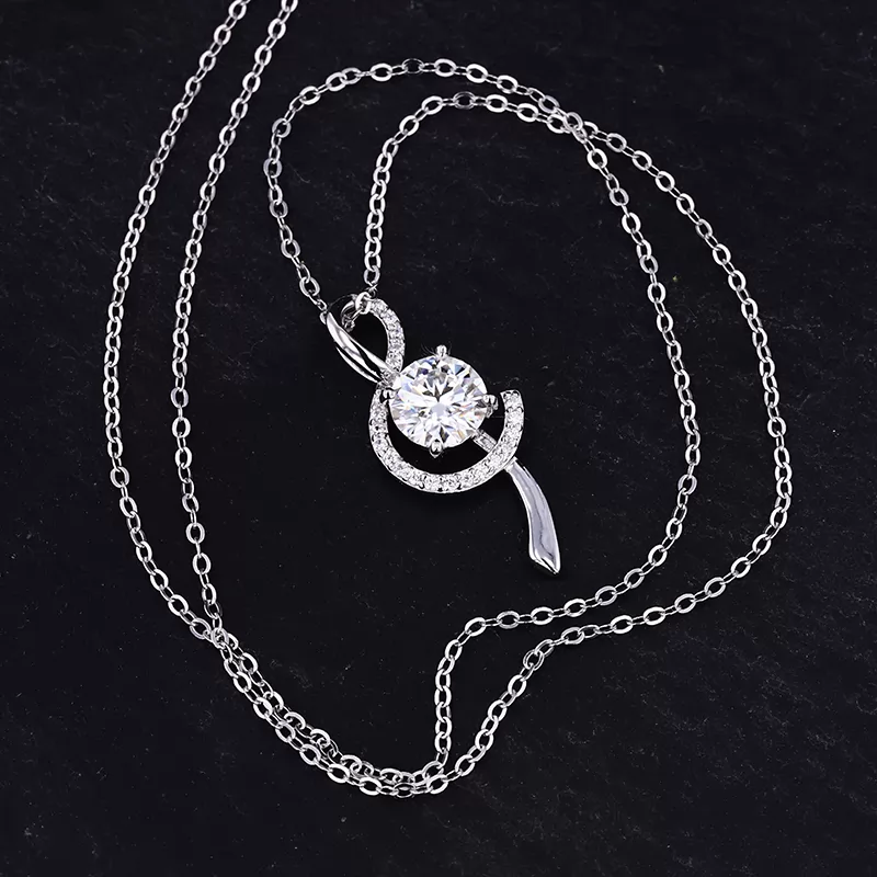 6.5mm Round Brilliant Cut Moissanite S925 Sterling Silver Diamond Pendant Necklace