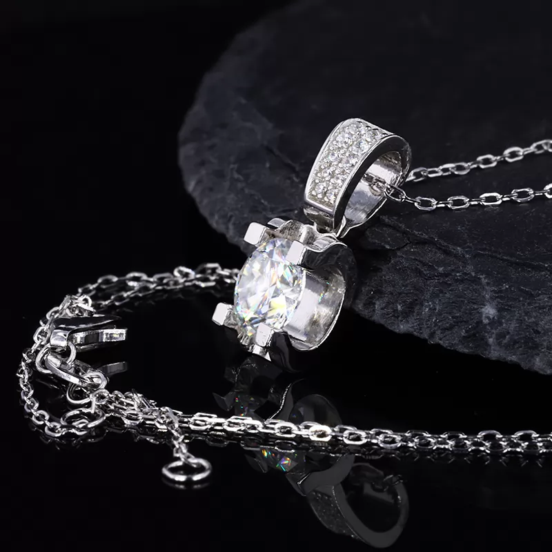 6.5mm Round Brilliant Cut Moissanite S925 Sterling Silver Diamond Pendant Necklace