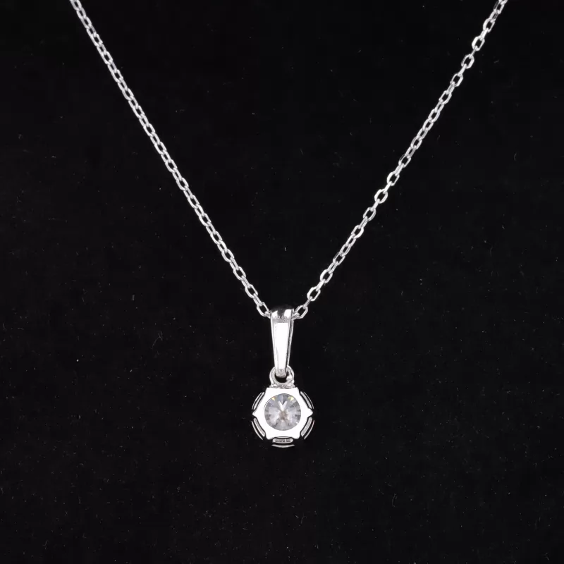 6.5mm Round Brilliant Cut Moissanite S925 Sterling Silver Diamond Pendant Necklace