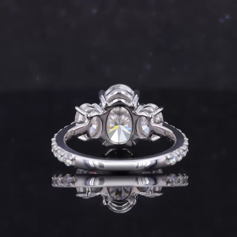 7×11mm Oval Cut Moissanite 18K White Gold Three Stone Engagement Ring