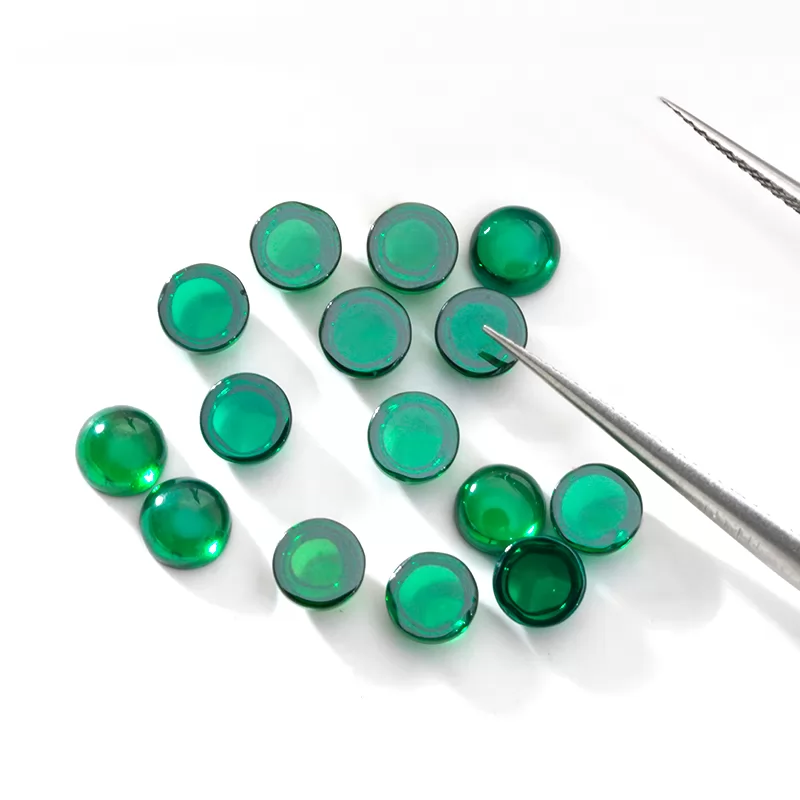 Green Color Flat Back Round Cabochon Cubic Zirconia