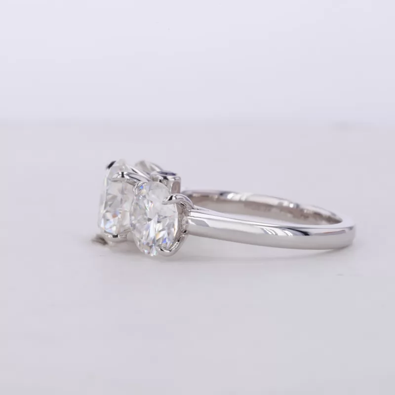 8.5mm Round Brilliant Cut Moissanite 18K White Gold Three Stone Engagement Ring