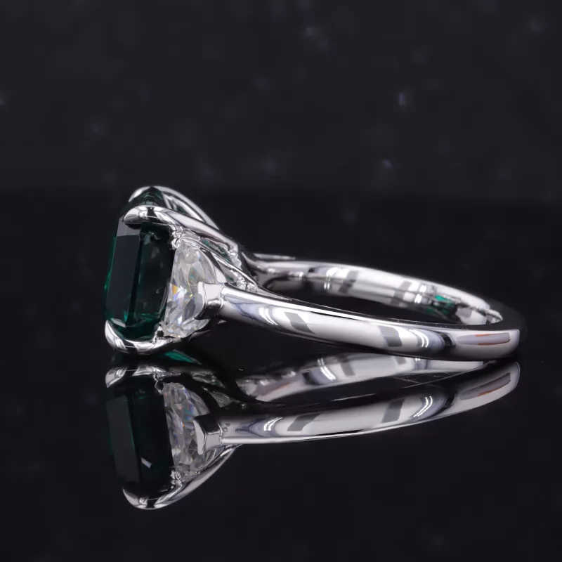 10×10mm Asscher Cut Lab Grown Emerald 14K White Gold Three Stone Engagement Ring