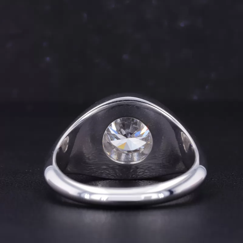 8.36mm Round Brilliant Cut Moissanite Bezel Set S925 Sterling Silver Solitaire Engagement Men Ring