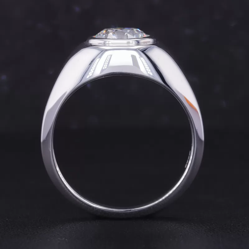 8.36mm Round Brilliant Cut Moissanite Bezel Set S925 Sterling Silver Solitaire Engagement Men Ring