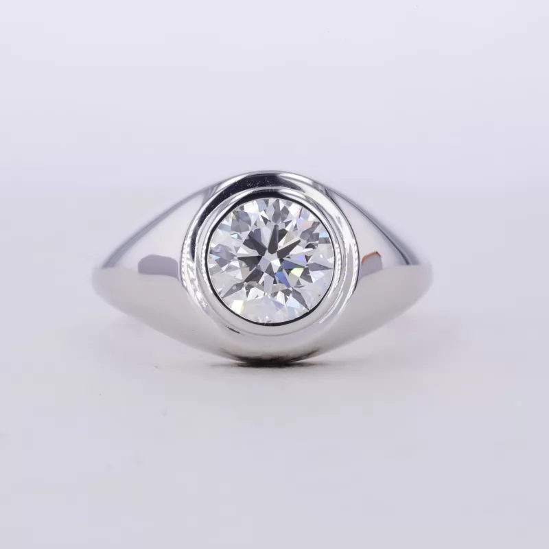 8.36mm Round Brilliant Cut Moissanite Bezel Set S925 Sterling Silver Solitaire Engagement Men Ring