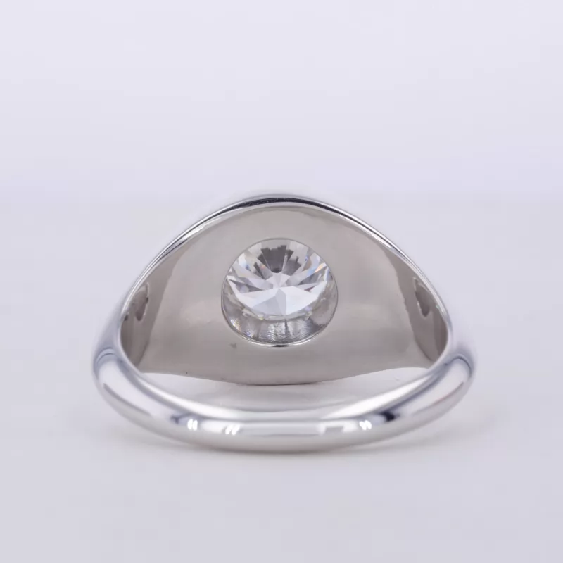 8.36mm Round Brilliant Cut Moissanite Bezel Set S925 Sterling Silver Solitaire Engagement Men Ring