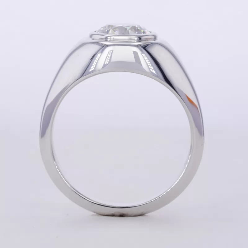 8.36mm Round Brilliant Cut Moissanite Bezel Set S925 Sterling Silver Solitaire Engagement Men Ring