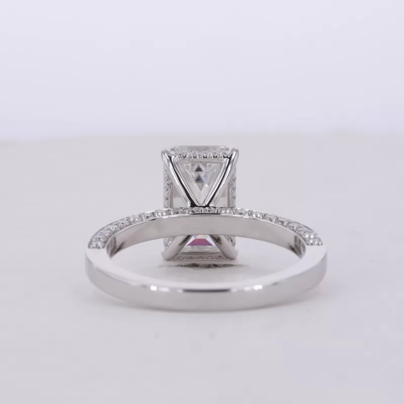 10.5×6.75mm Octagon Emerald Cut Moissanite 14K White Gold Pave Engagement Ring