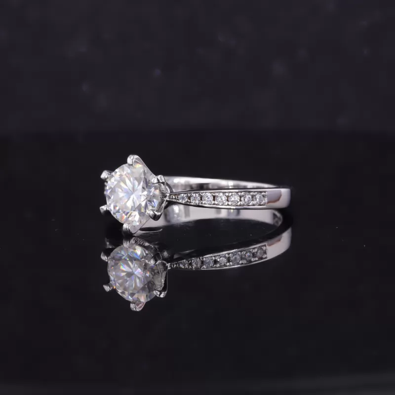 6.5mm Round Brilliant Cut Moissanite S925 Sterling Silver Channel Set Engagement Ring