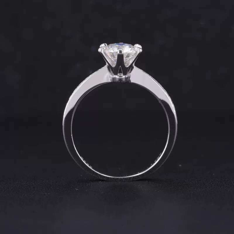 6.5mm Round Brilliant Cut Moissanite S925 Sterling Silver Channel Set Engagement Ring