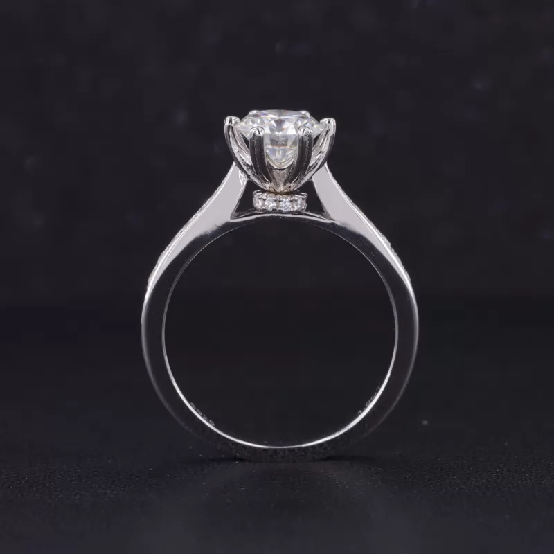 6.5mm Round Brilliant Cut Moissanite S925 Sterling Silver Channel Set Engagement Ring