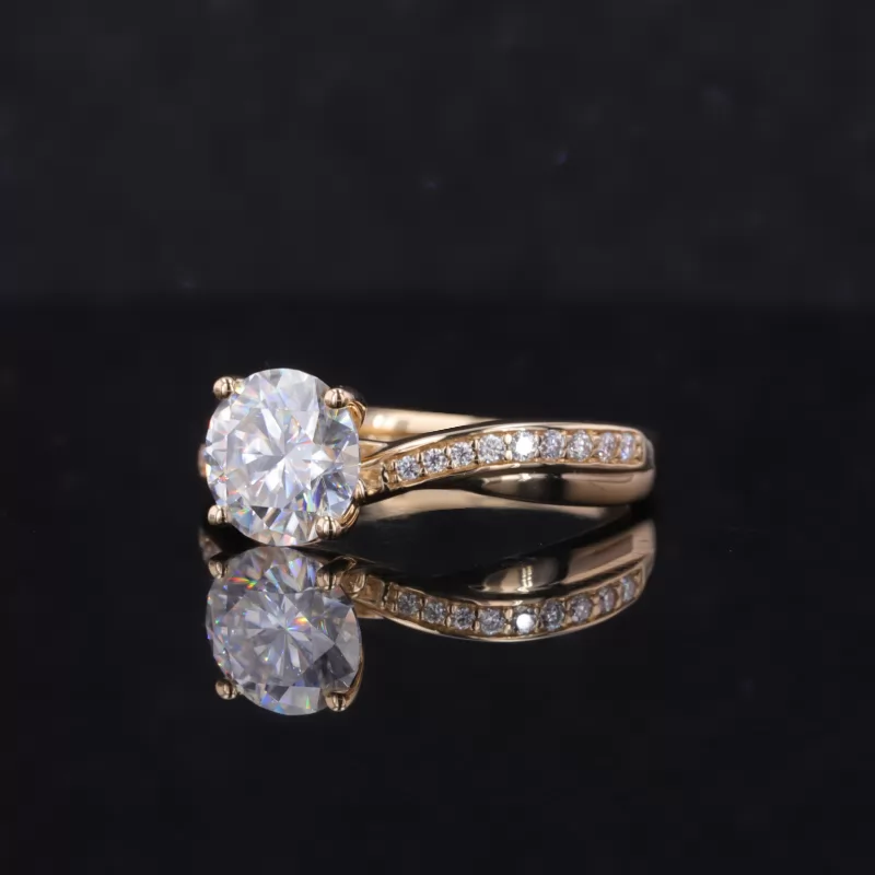 7.5mm Round Brilliant Cut Moissanite With Winding Band 14K Yellow Gold Channel Set Engagement Ring