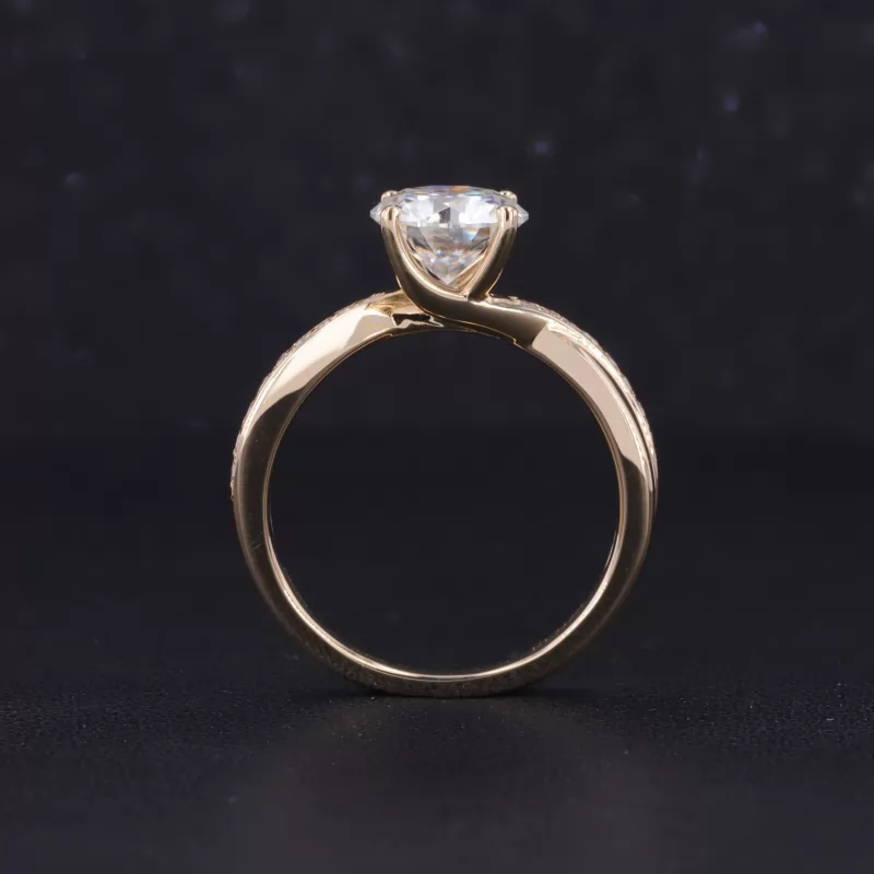 7.5mm Round Brilliant Cut Moissanite With Winding Band 14K Yellow Gold Channel Set Engagement Ring