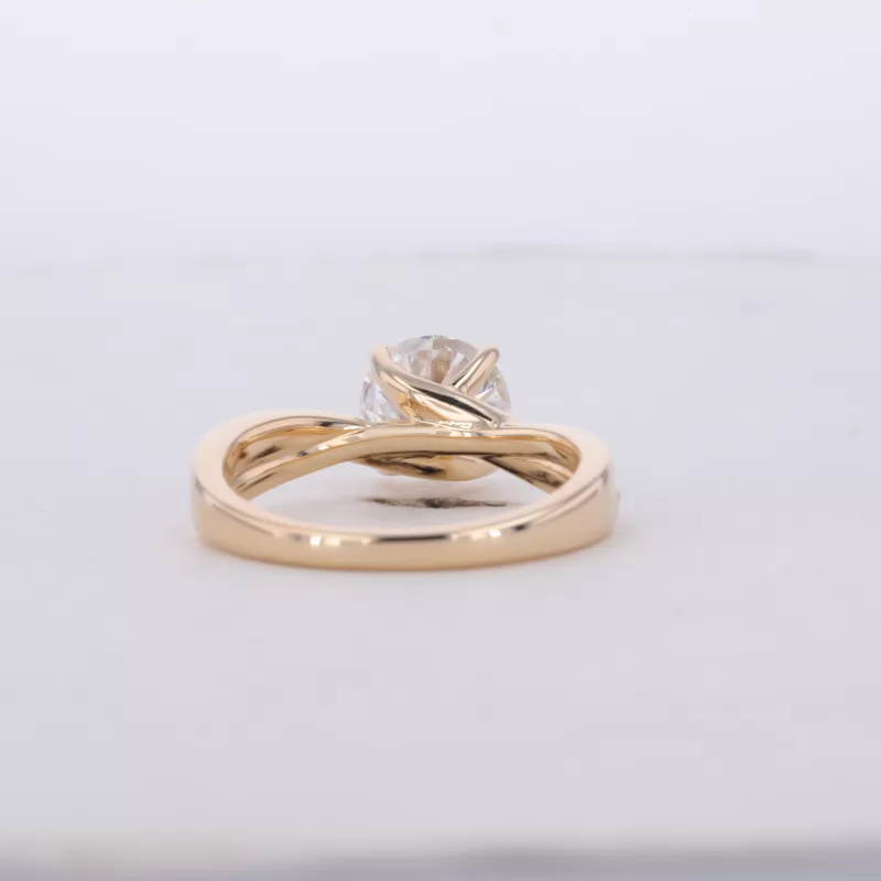 7.5mm Round Brilliant Cut Moissanite With Winding Band 14K Yellow Gold Channel Set Engagement Ring