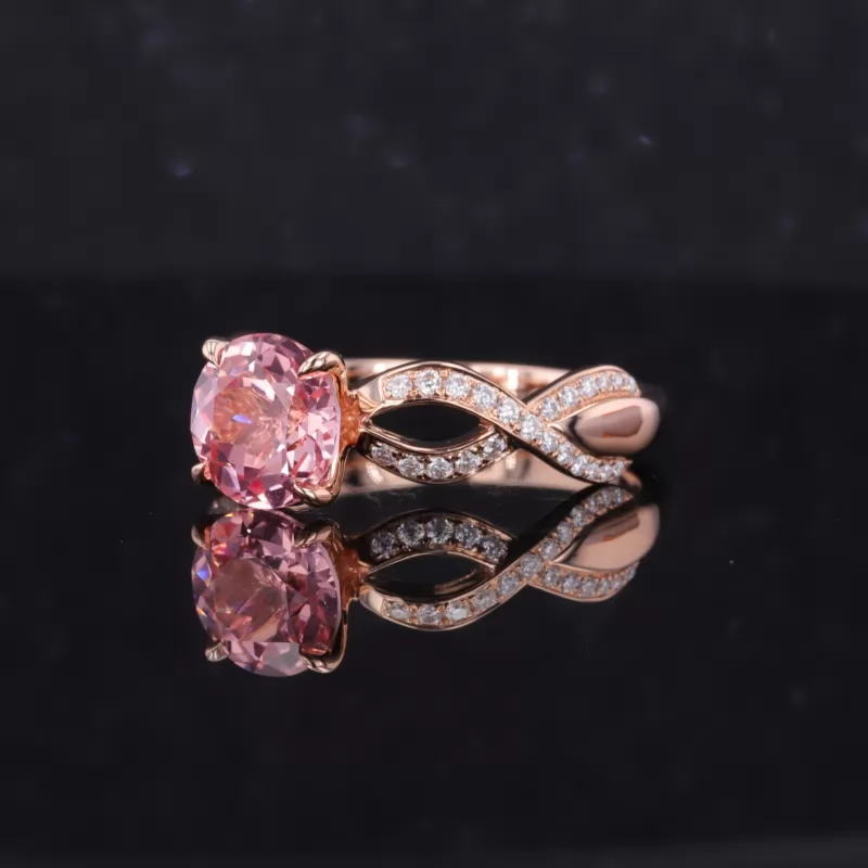 8mm Round Brilliant Cut Lab Grown Sukura Pink Sapphire With Winding Band 14K Rose Gold Channel Set Engagement Ring