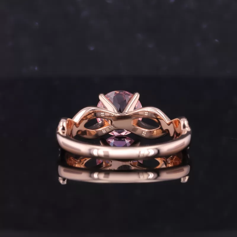 8mm Round Brilliant Cut Lab Grown Sukura Pink Sapphire With Winding Band 14K Rose Gold Channel Set Engagement Ring