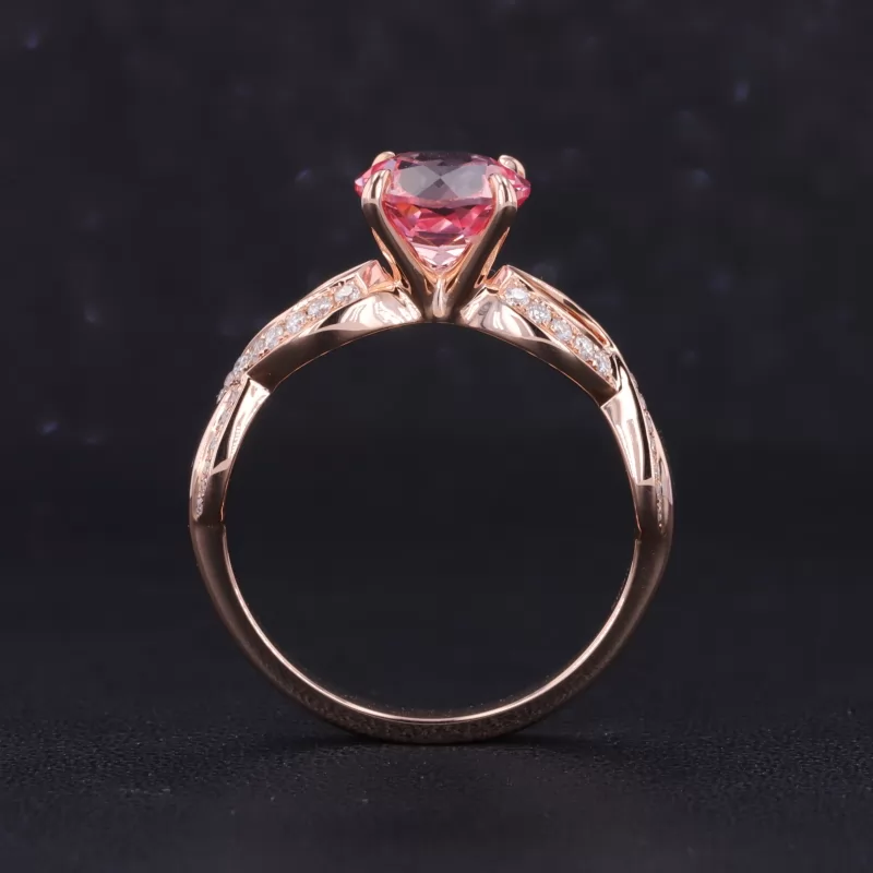 8mm Round Brilliant Cut Lab Grown Sukura Pink Sapphire With Winding Band 14K Rose Gold Channel Set Engagement Ring