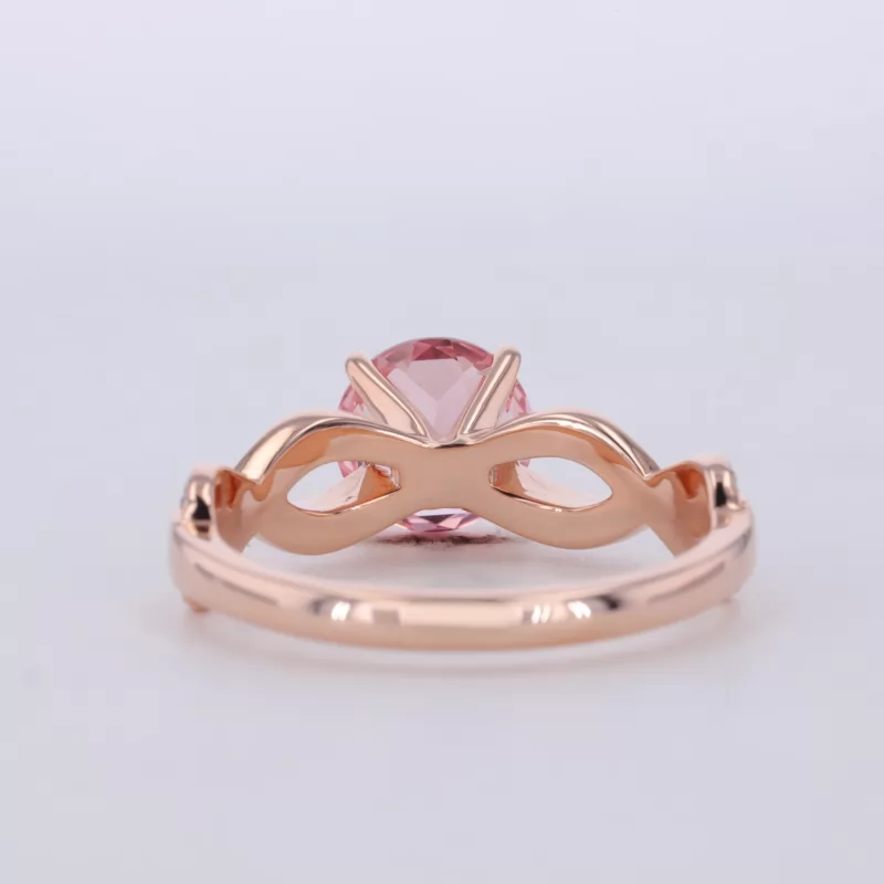 8mm Round Brilliant Cut Lab Grown Sukura Pink Sapphire With Winding Band 14K Rose Gold Channel Set Engagement Ring