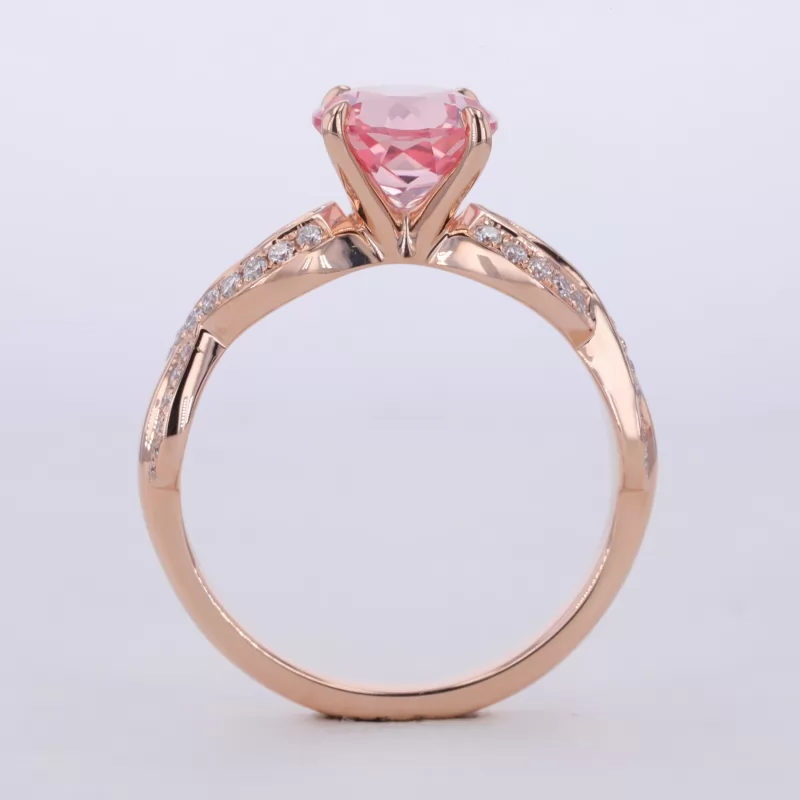 8mm Round Brilliant Cut Lab Grown Sukura Pink Sapphire With Winding Band 14K Rose Gold Channel Set Engagement Ring