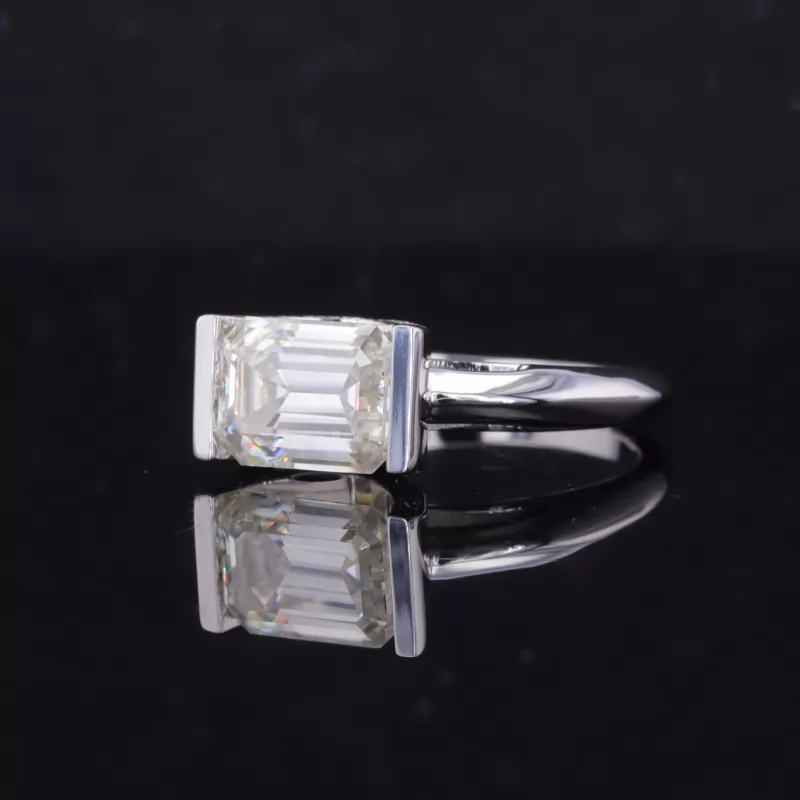 9.3×6.7mm Octagon Emerald Cut Moissanite 10K White Gold Tension Set Engagement Ring