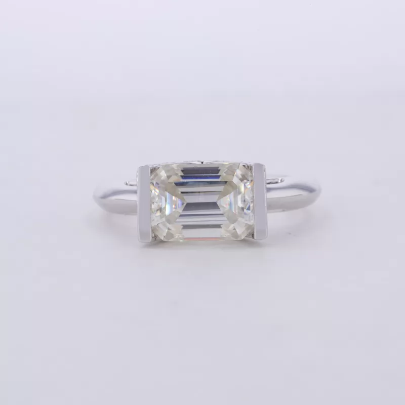 9.3×6.7mm Octagon Emerald Cut Moissanite 10K White Gold Tension Set Engagement Ring