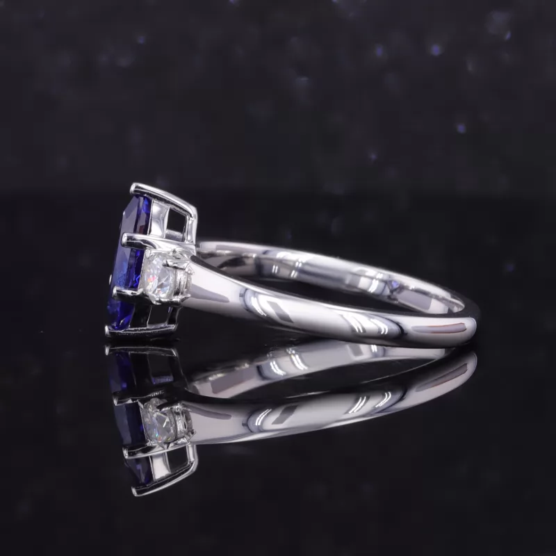 5×10mm Marquise Cut Lab Grown Sapphire 9K White Gold Three Stone Engagement Ring