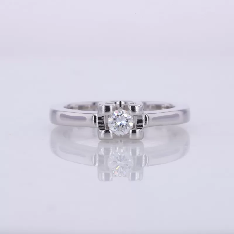 3.5mm Round Brilliant Cut Lab Grown Diamond S925 Sterling Silver Tension Set Engagement Ring