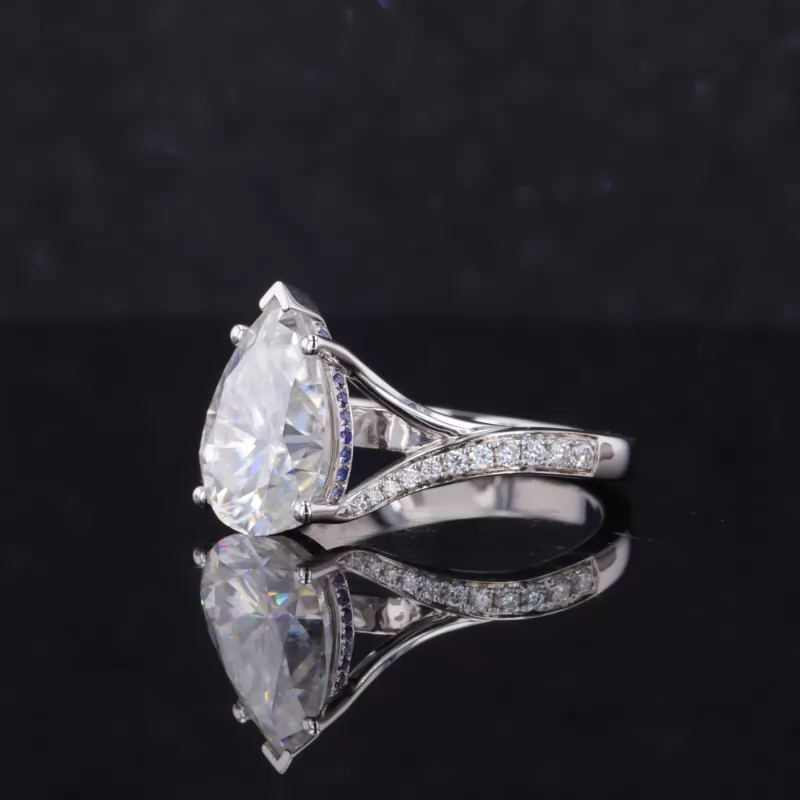 8×12mm Pear Cut Moissanite 14K White Gold Channel Set Engagement Ring