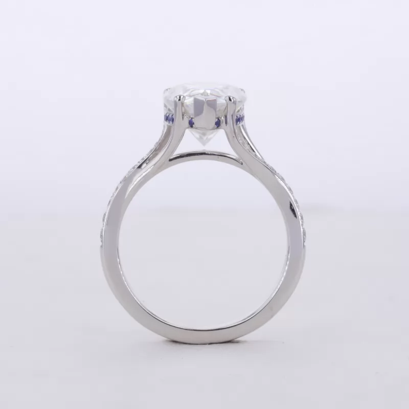 8×12mm Pear Cut Moissanite 14K White Gold Channel Set Engagement Ring