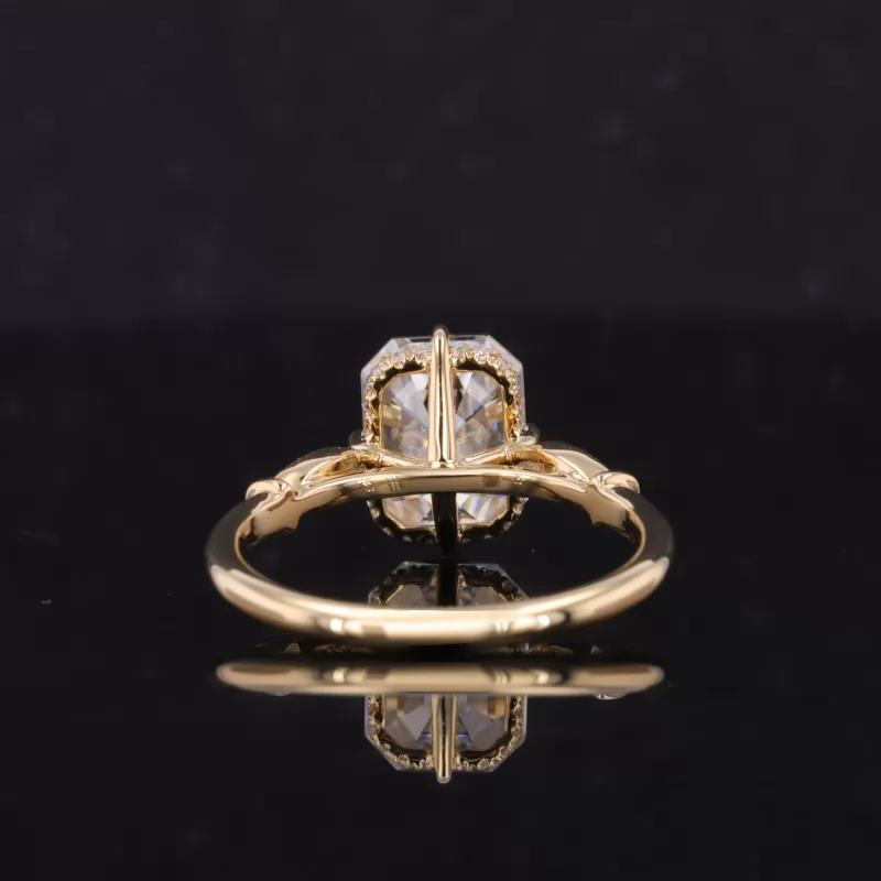 7×9mm Octagon Emerald Cut Moissanite 18K Yellow Gold Channel Set Engagement Ring