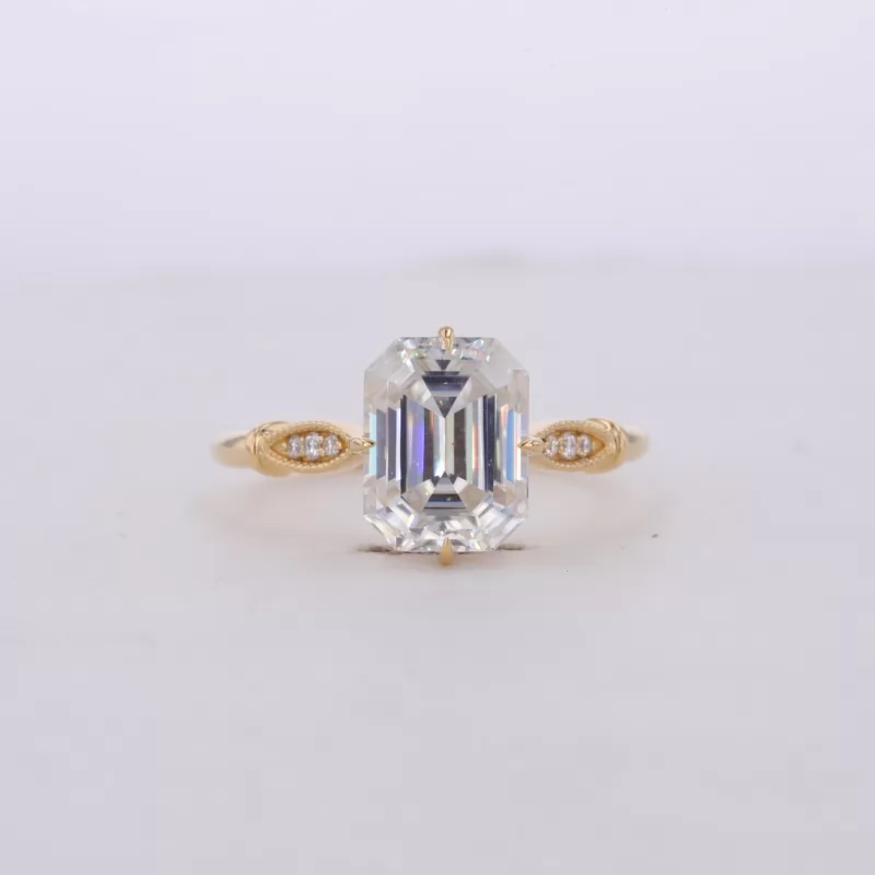 7×9mm Octagon Emerald Cut Moissanite 18K Yellow Gold Channel Set Engagement Ring