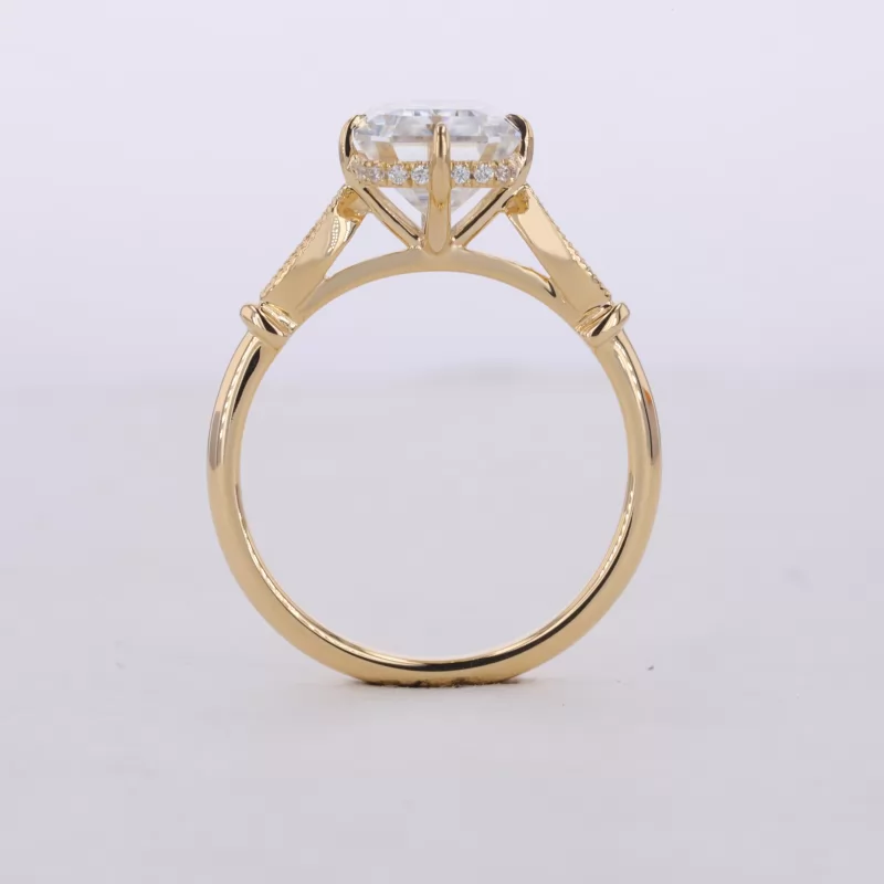 7×9mm Octagon Emerald Cut Moissanite 18K Yellow Gold Channel Set Engagement Ring