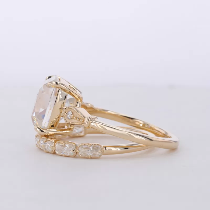 10×11mm Cushion Cut Moissanite 10K Yellow Gold Channel Set Engagement Ring Set