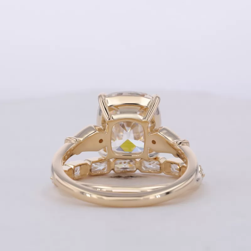 10×11mm Cushion Cut Moissanite 10K Yellow Gold Channel Set Engagement Ring Set