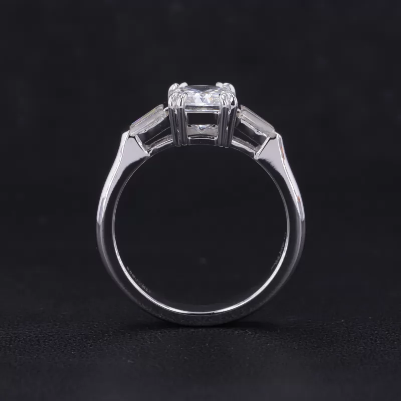 7.58×5.78mm Radiant Cut Lab Grown Diamond 18K White Gold Three Stone Engagement Ring